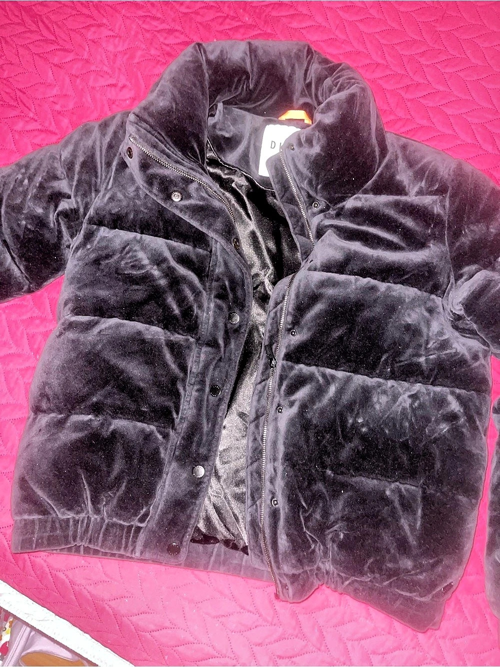 DKNY Black Velvet velour Puffer Jacket